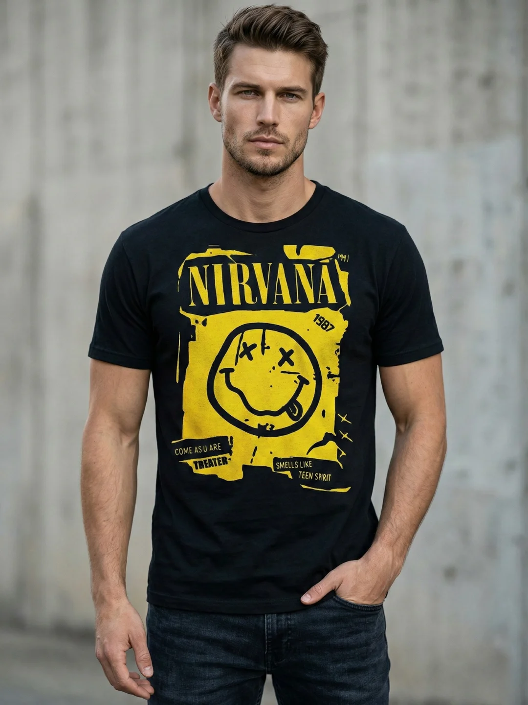 Nirvana T-Shirt Smiley Face Come As You Are Smells Like Teen Spirit | Dark Grey Grunge Graphic Tee | 90s Kurt Cobain Collector Shirt product image (1)
