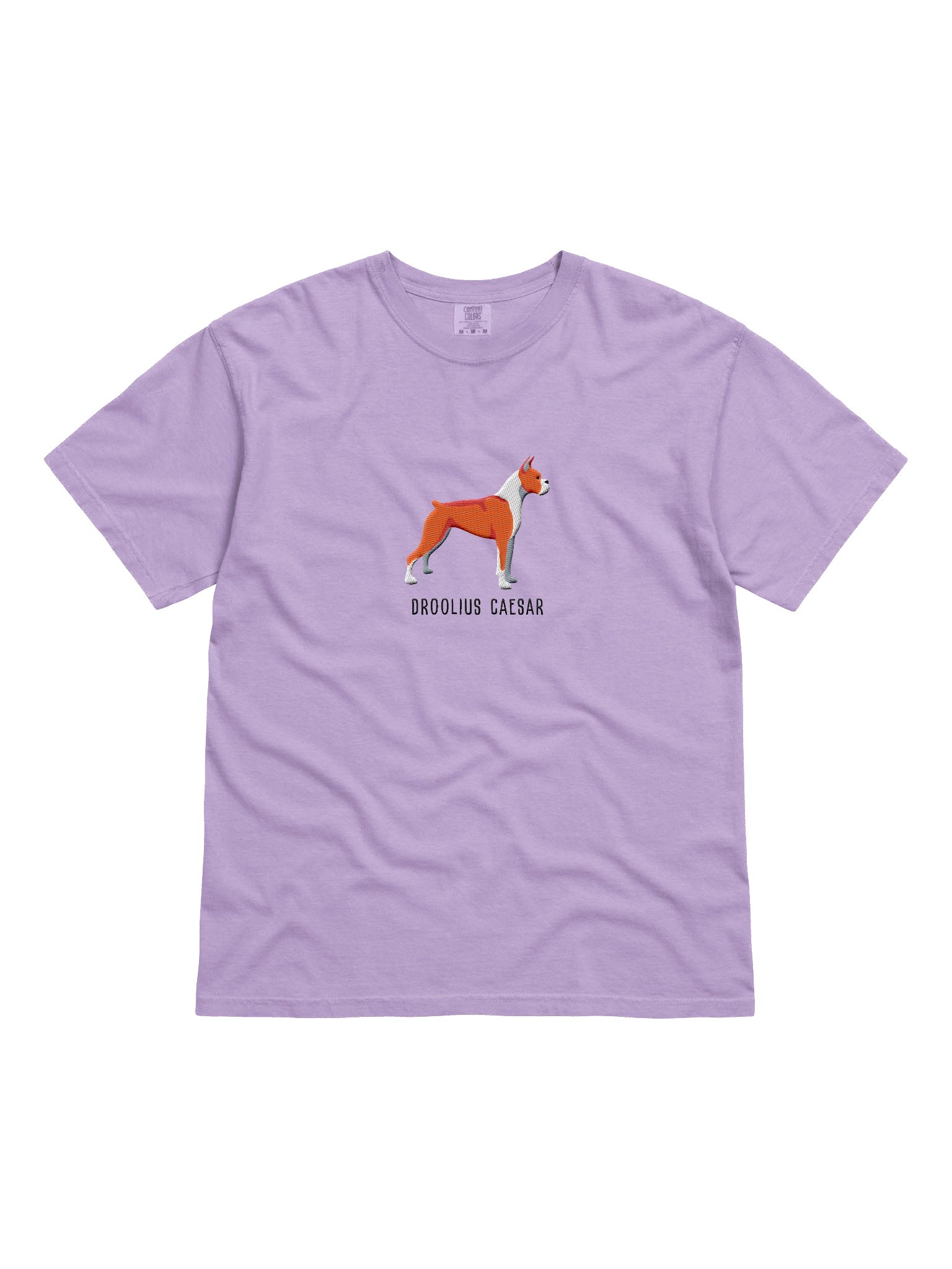 Droolius Caesar T-Shirt(Embroidered) of a Boxer(Red & White, Cropped Ears & Docked Tail) product image (4)