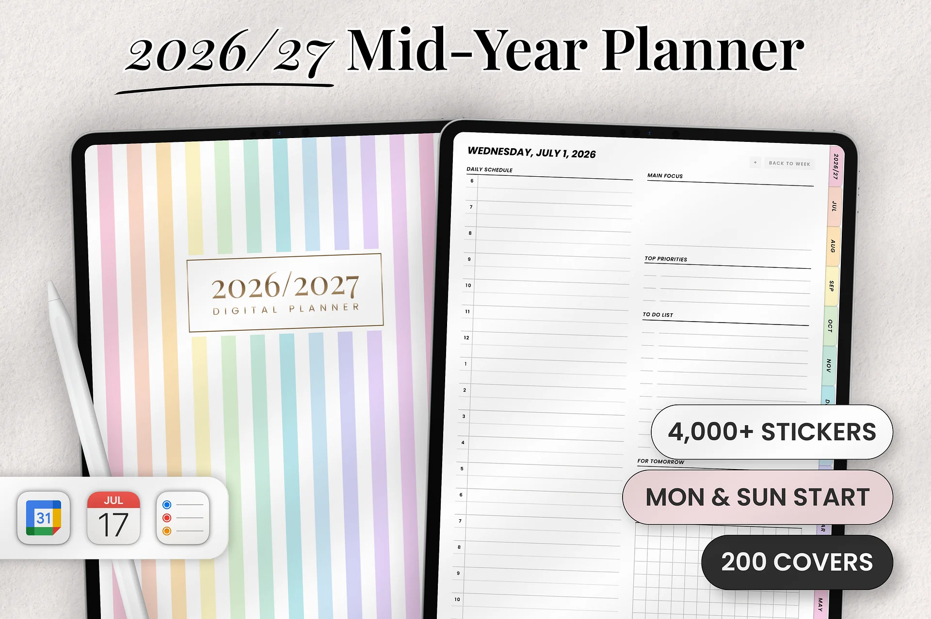 2026/2027 Mid-Year Digital Planner Portrait product image (1)