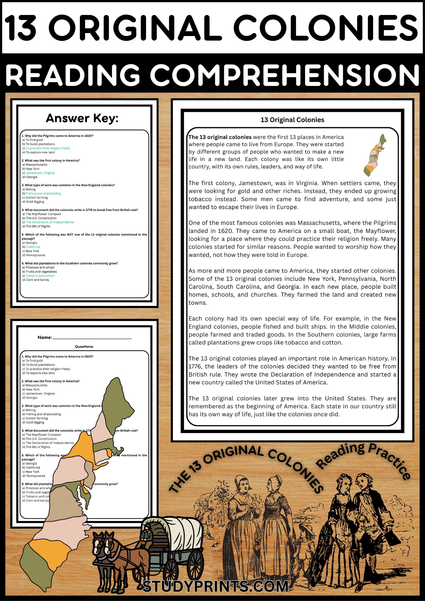 13 Original Colonies Reading Passage with Multiple Choice Questions product image (1)
