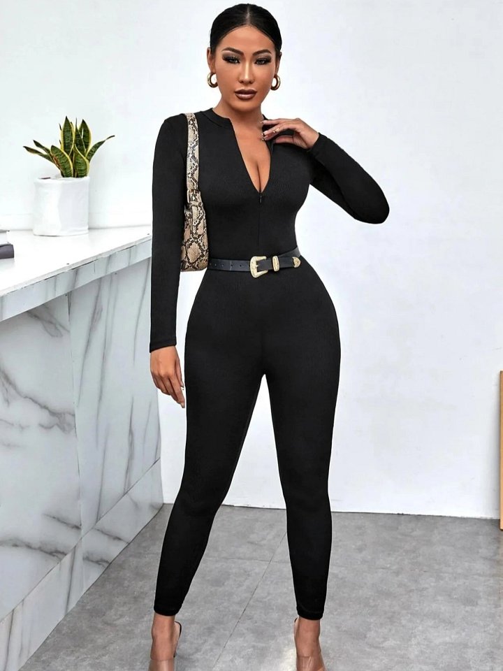 Long Sleeve Bodycon Jumpsuit ! Black product image (1)