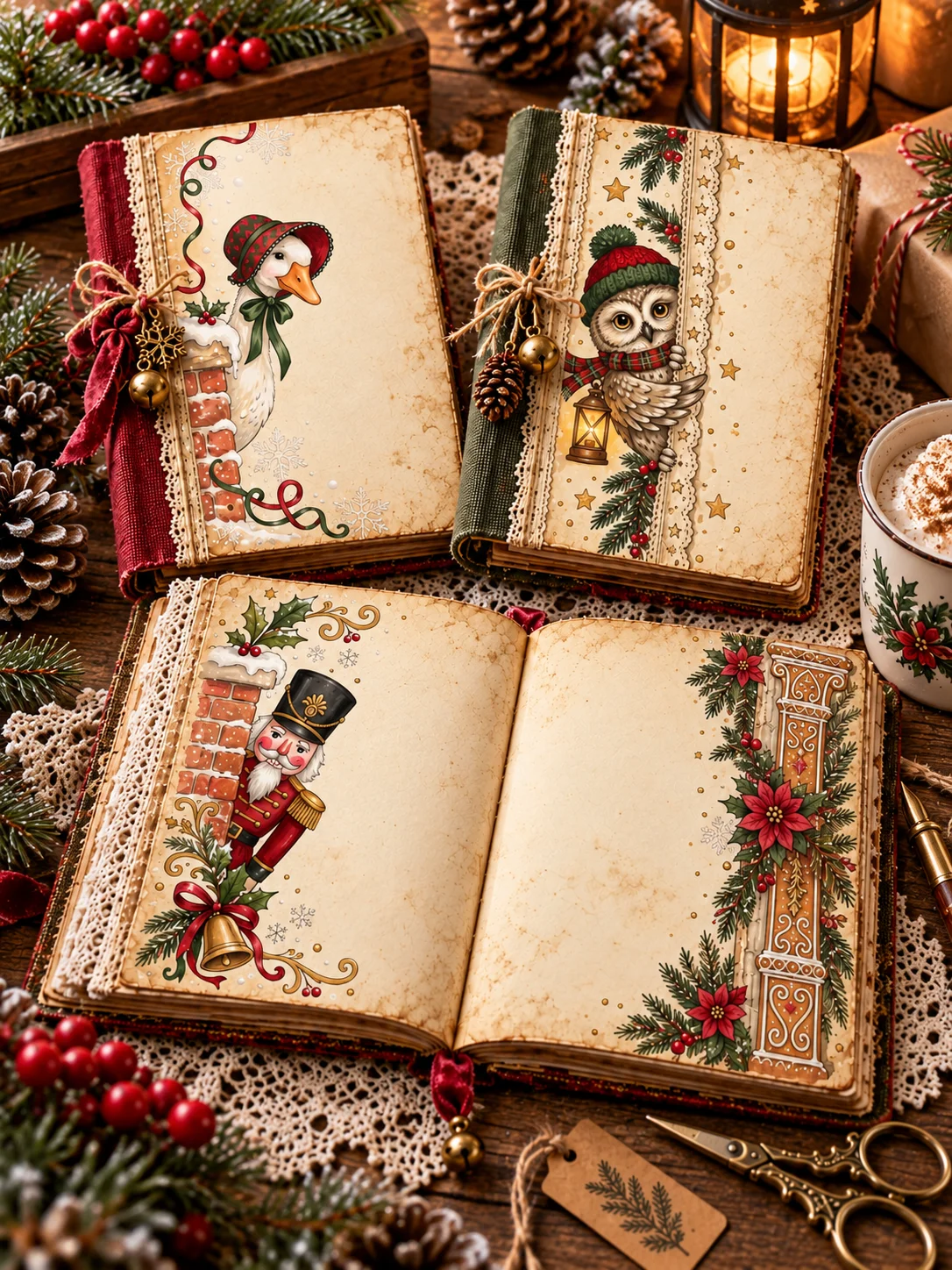500 Christmas Peeking Junk Journal Pages, Whimsical Woodland Characters, Vintage Santa Ephemera, Printable Storybook Digital Papers, 300 DPI product image (10)