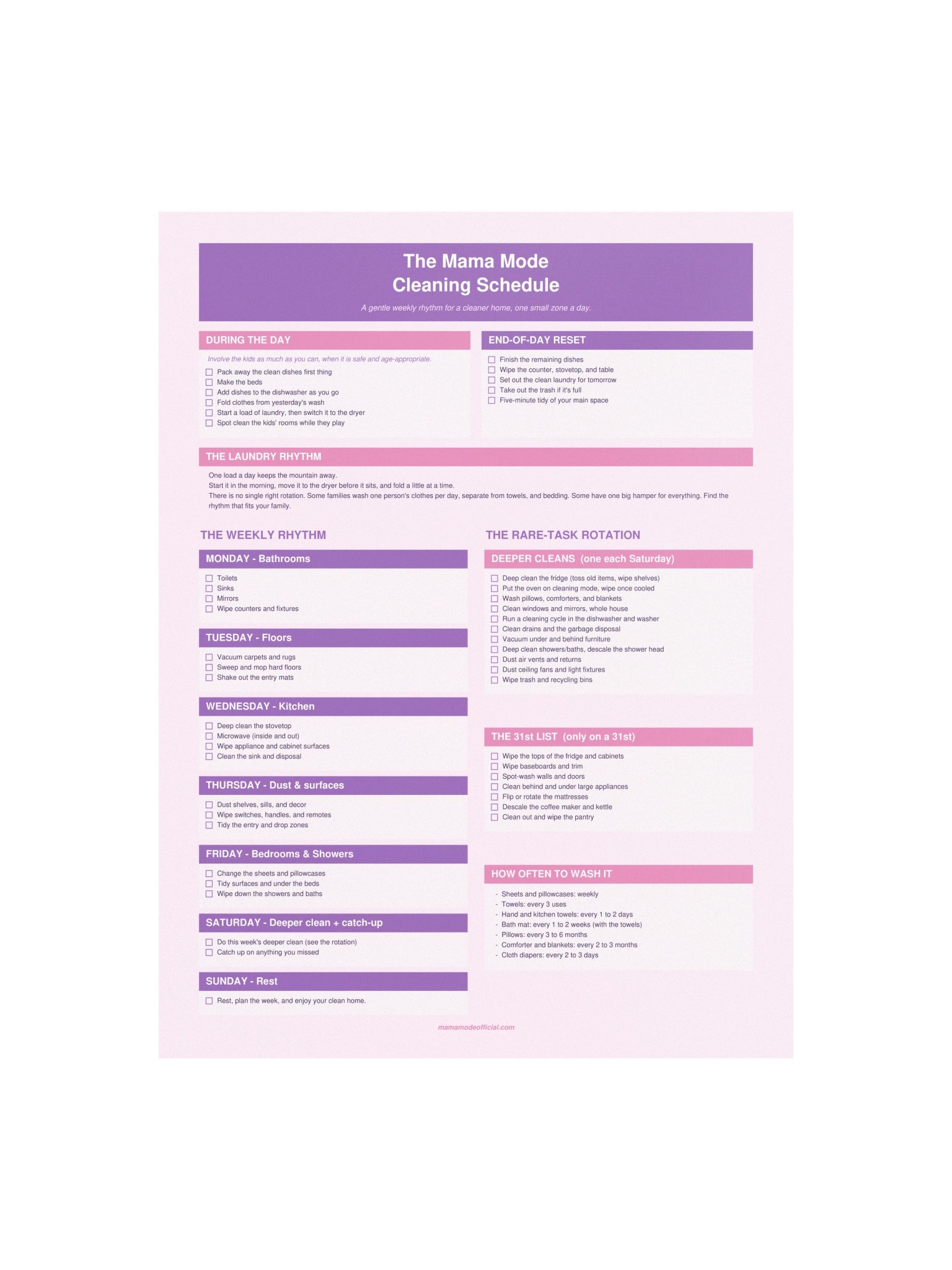 Mama Mode Cleaning Schedule Poster product image (2)