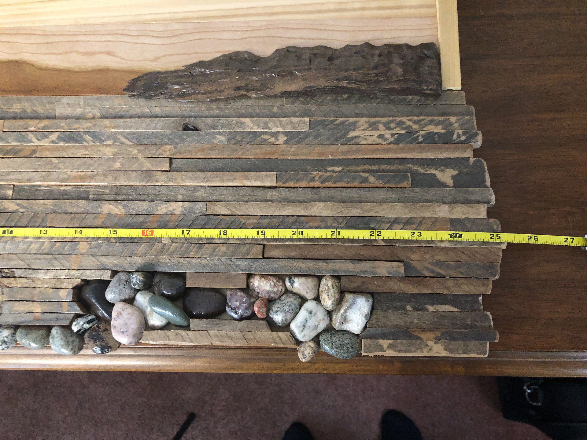 OOAK- Abstract Landscape in cedar, cherry, reclaimed pallet boards, and Lake Superior rocks 25" wide x 12" high product image (4)