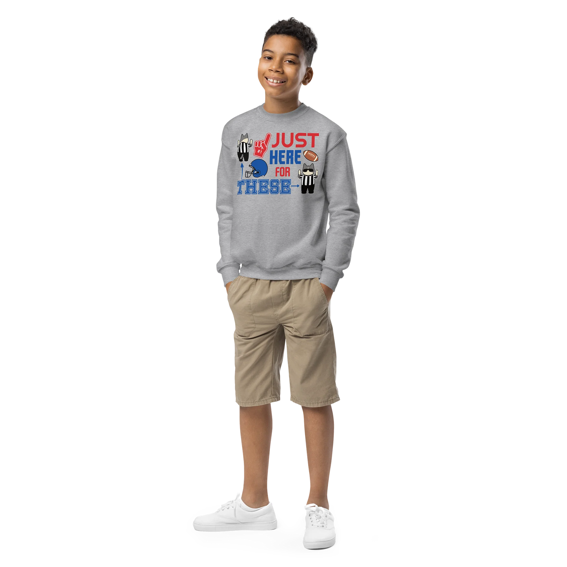American Football Cat (JUST HERE FOR THESE - touchdown signals) - Unisex Youth Sweatshirt product image (2)