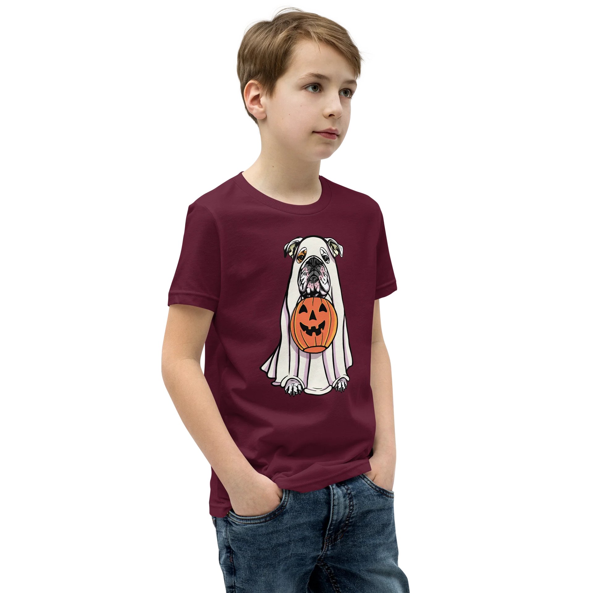 Halloween English Bulldog(White) Youth T-Shirt product image (2)