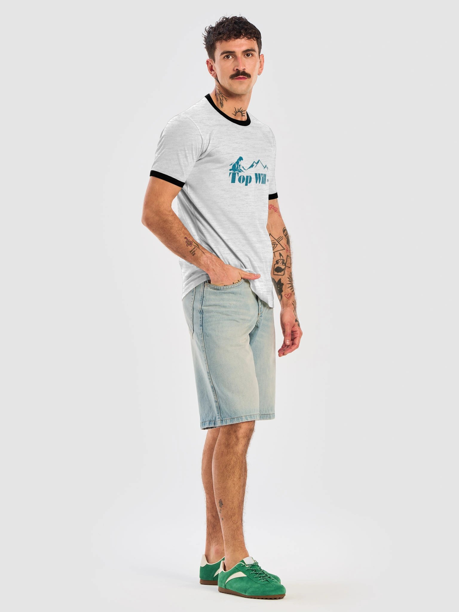 Top Will ™ Grey & Turquoise Unisex Ringer T-Shirt product image (7)