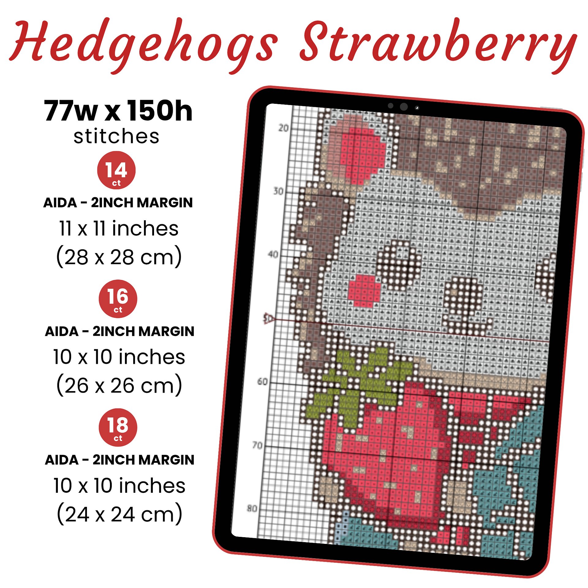 Hedgehog's Strawberry Treat Cross Stitch Pattern product image (2)