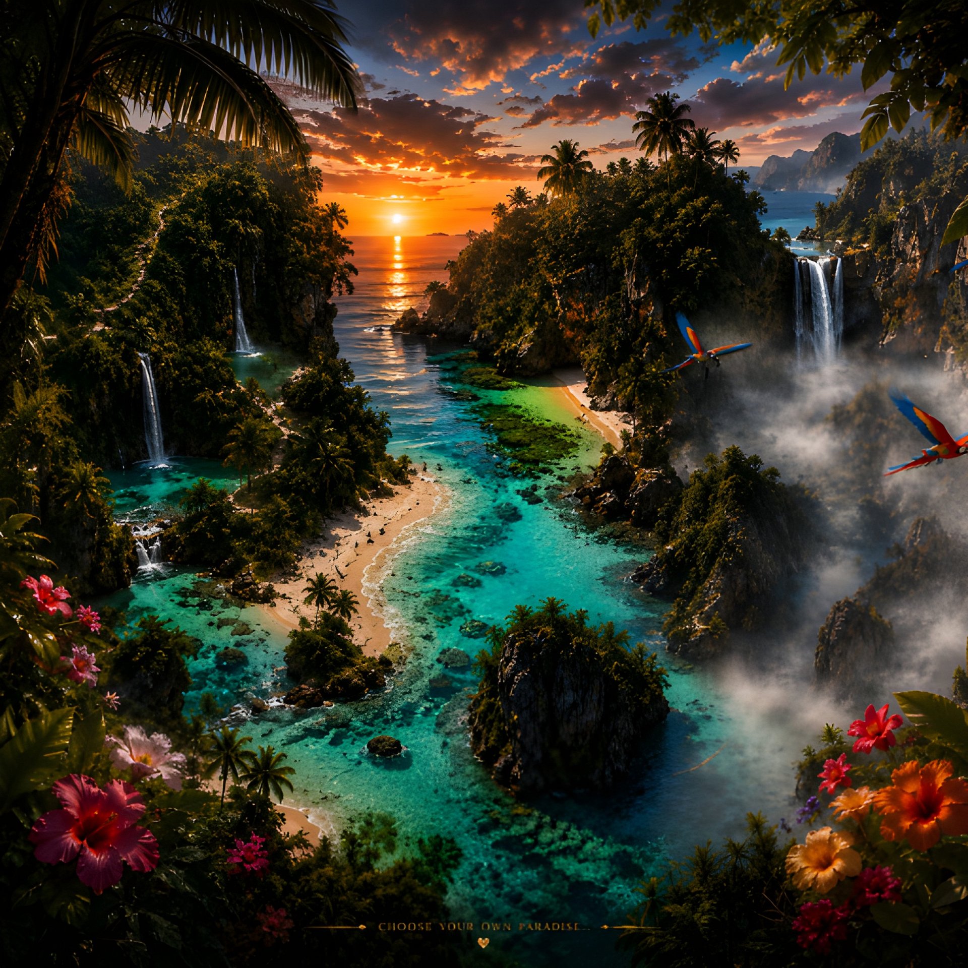 Choose Your Paradise Sunset Wall Art | Tropical Waterfall Beach 8K Printable Download product image (2)