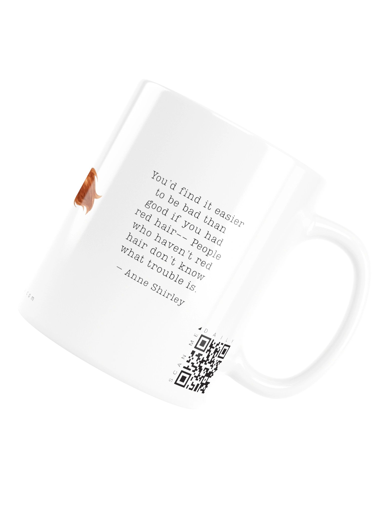 <i>About Red</i> • QR Mug<br /> With 160 Daily Quotes<br /> <small>Quotes from beloved novel<br />Anne of Green Gables (1908)</small> product image (7)