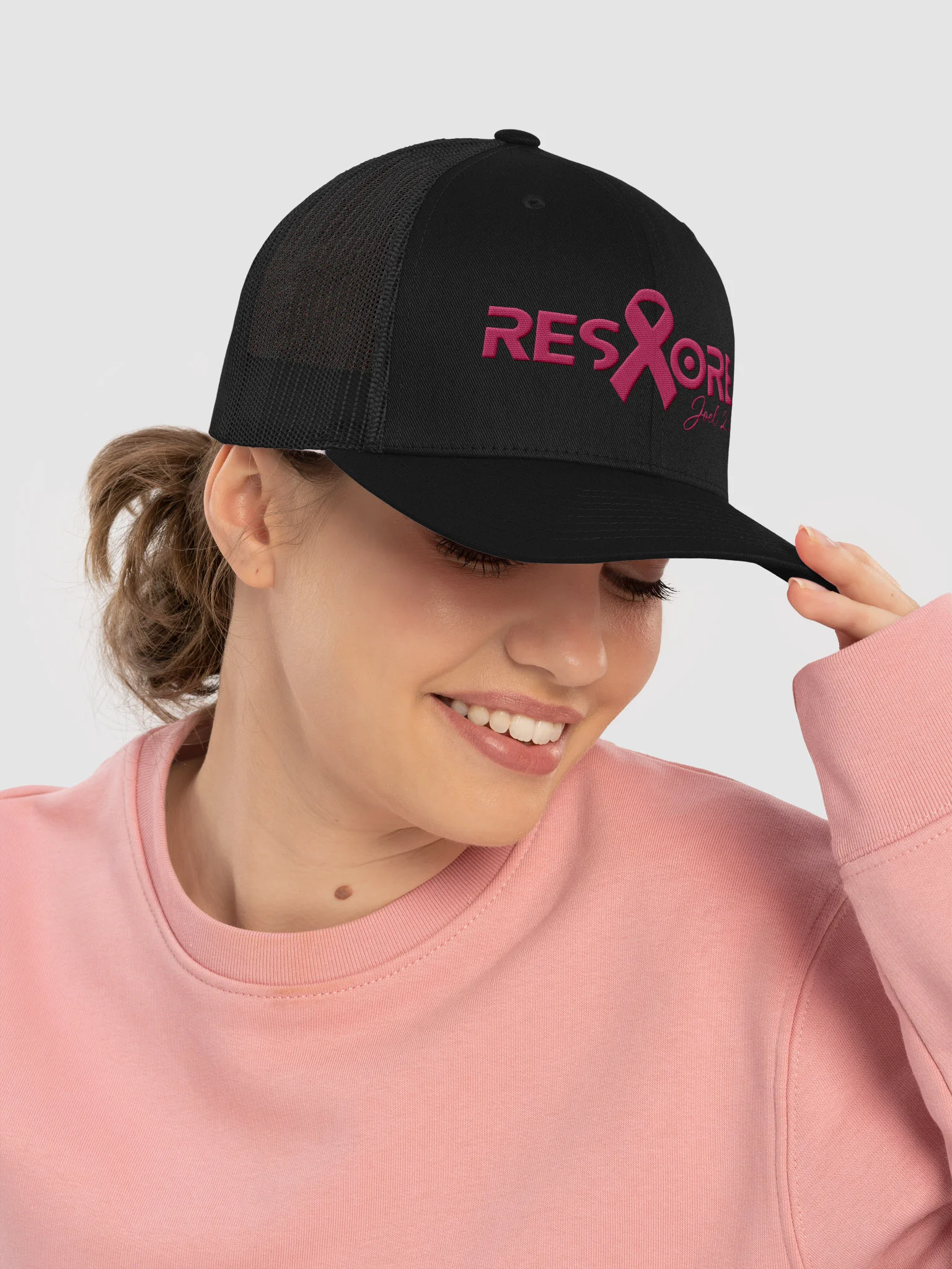 RESTORE. Women's Breast Cancer Awareness Trucker Hat — Faith • Strength • Restoration product image (10)