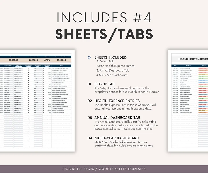 HSA Health Expenses Tracker & Annual Dashboard Spreadsheet product image (2)