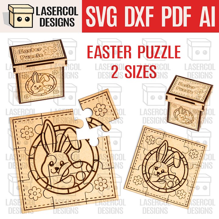Easter Bunny Puzzle With Box Set 1 (2 Sizes) - Laser Cut Files product image (1)