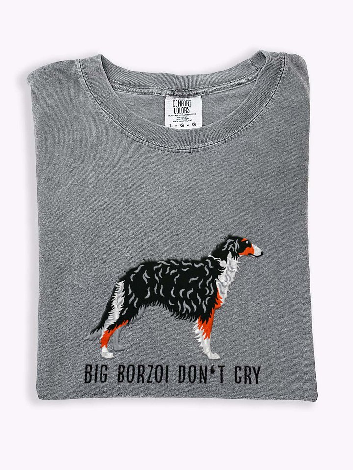 Big Borzoi Don't Cry T-Shirt(Embroidered) of a Borzoi(Black & Tan) product image (1)