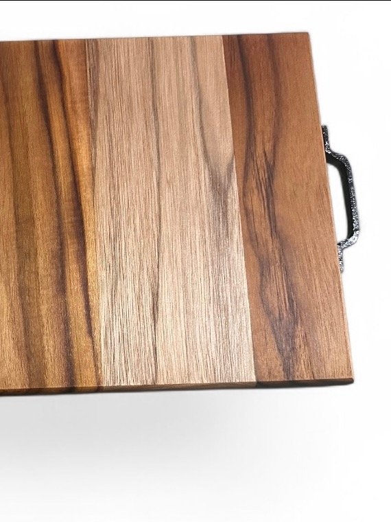 Solid Teak Cutting Board Amish Made Handles Raised Grain Food Safe product image (6)