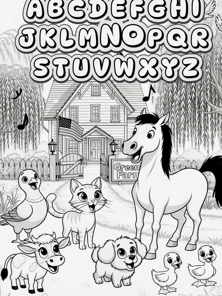 Sing A Rhyme Time Nursery Rhyme Farm Animal Coloring Pages Bundle l 12 Printable PDF Digital Download Pages With Song Lyrics For Ages 3+ l 2 Bonus Pages Included Without Lyrics product image (3)