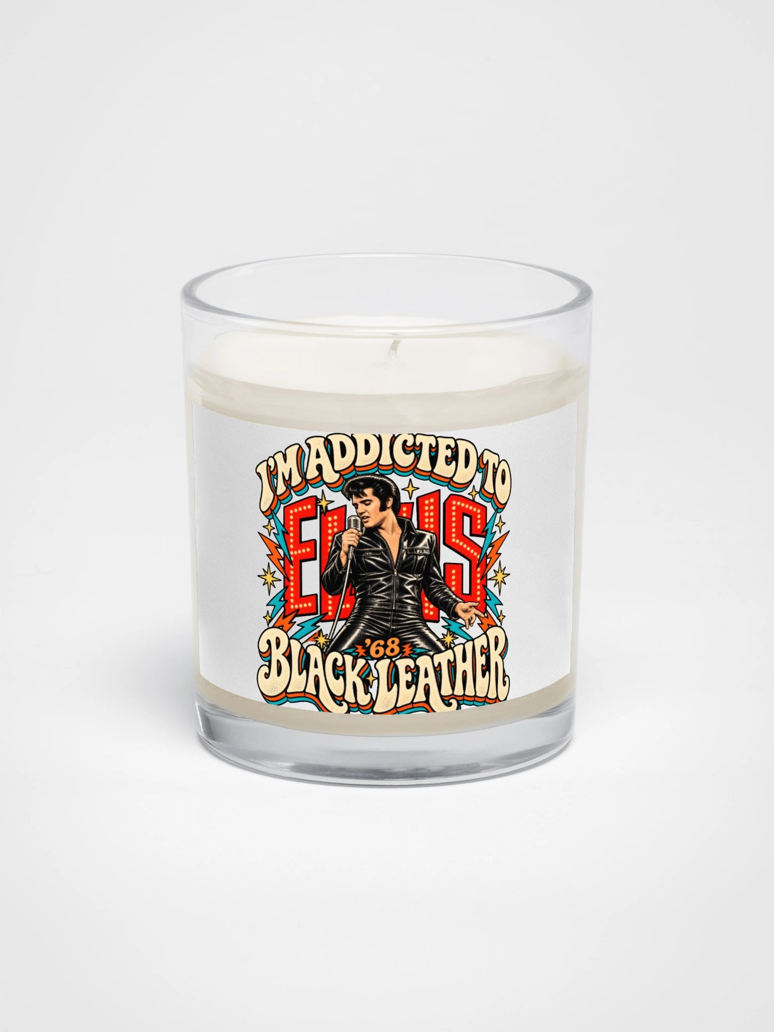 I’m Addicted to Elvis ’68 Black Leather Candle product image (1)