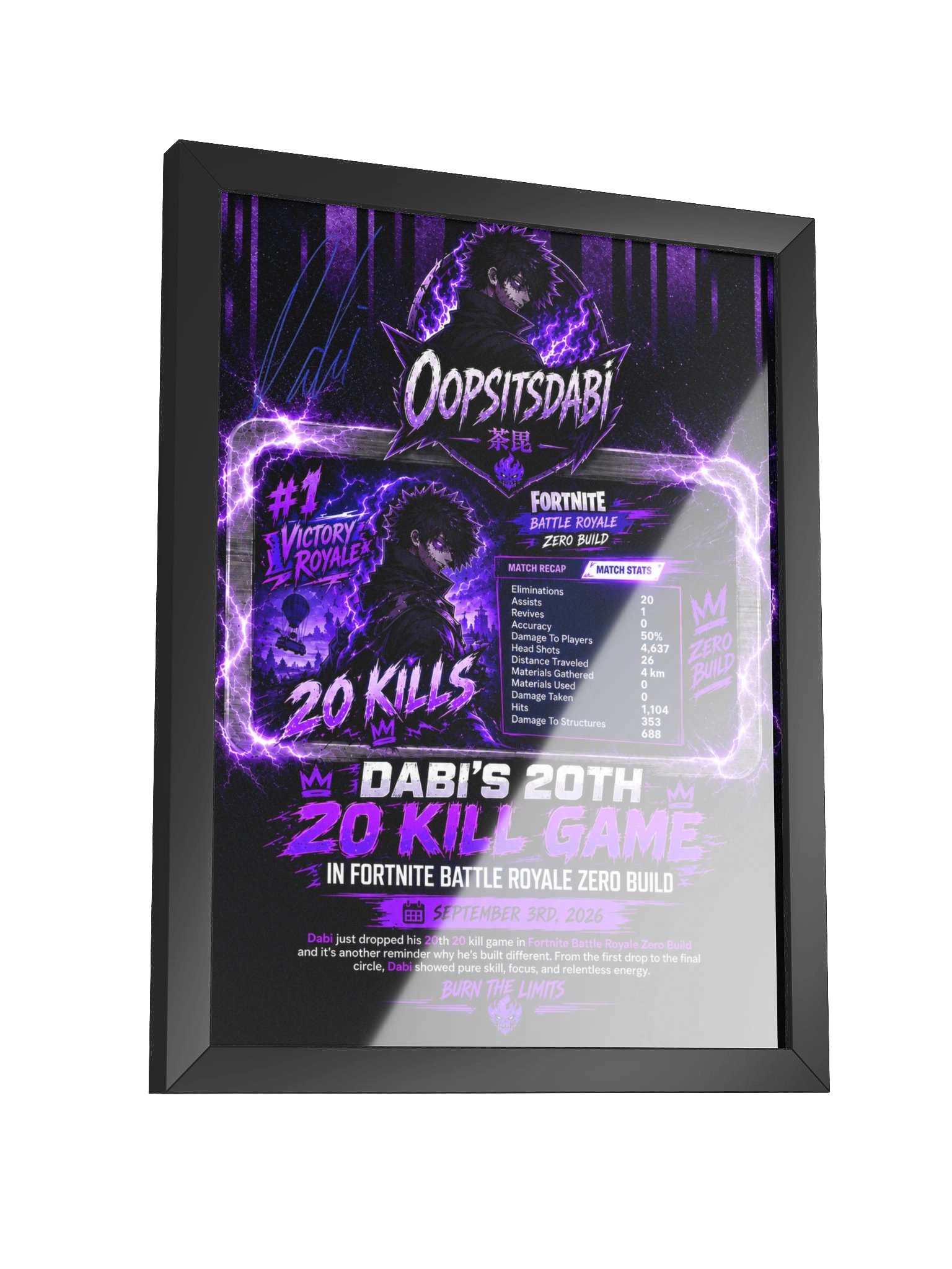Signed Dabi's 20th 20 Kill Game in Fortnite Plaque product image (3)
