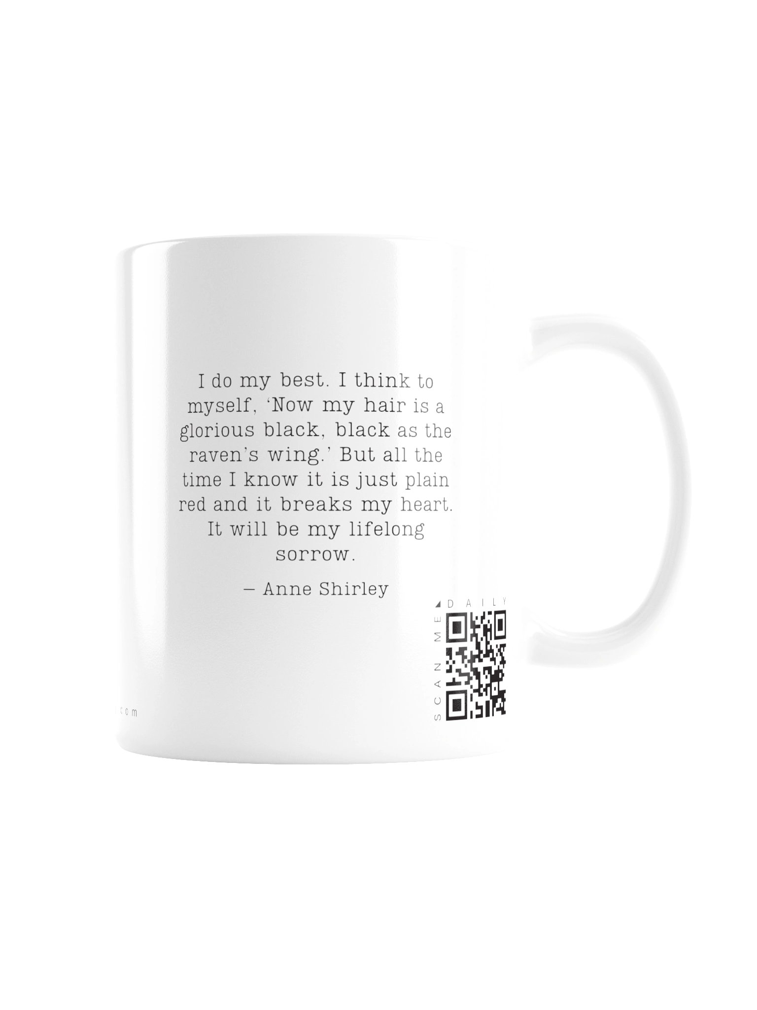 <i>Lifelong Sorrow</i> • QR Mug<br /> With 160 Daily Quotes<br /> <small>Quotes from beloved novel<br />Anne of Green Gables (1908)</small> product image (2)