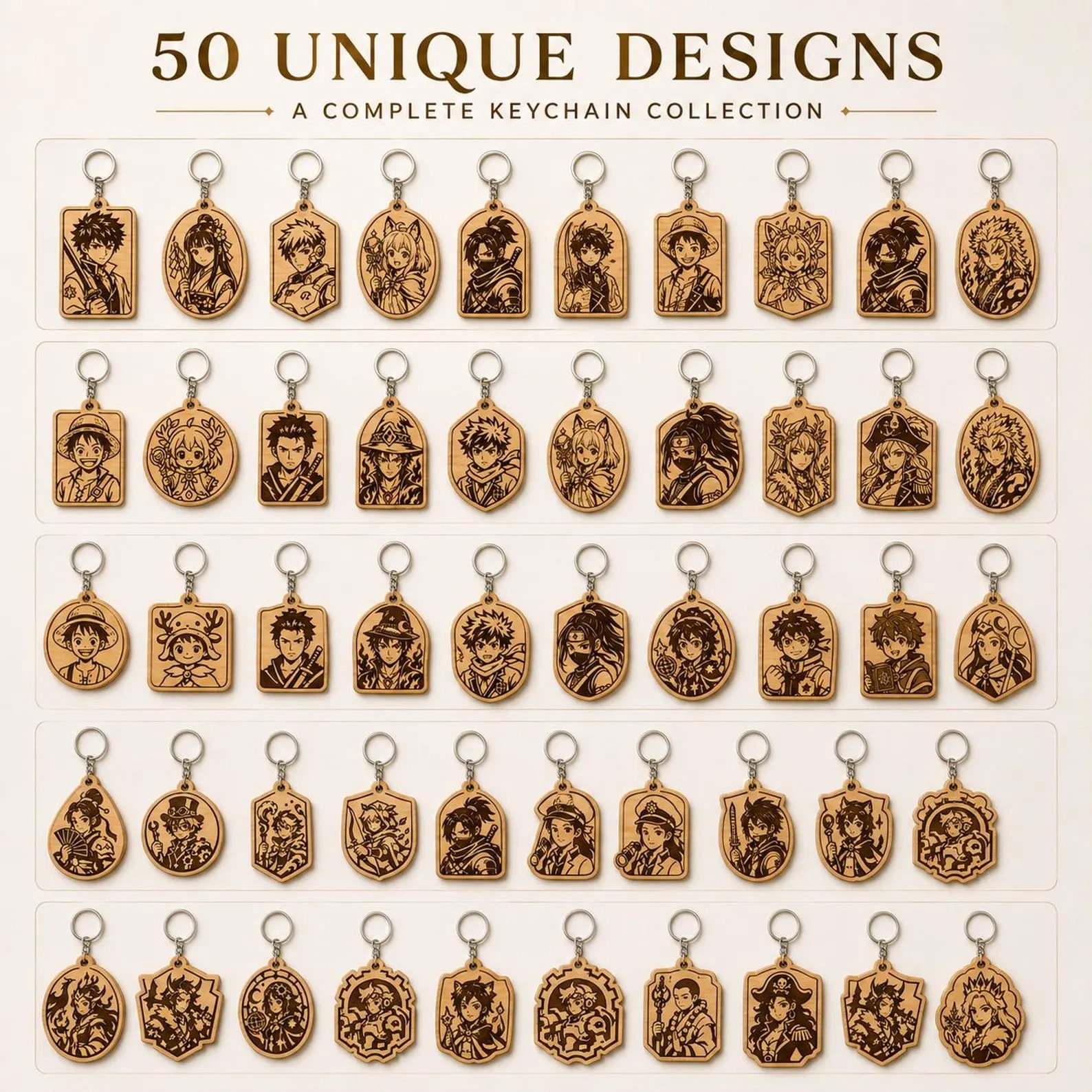 50+ Anime Laser Cut Keychain Bundle | Fantasy Character Cutting & Engraving Designs product image (2)