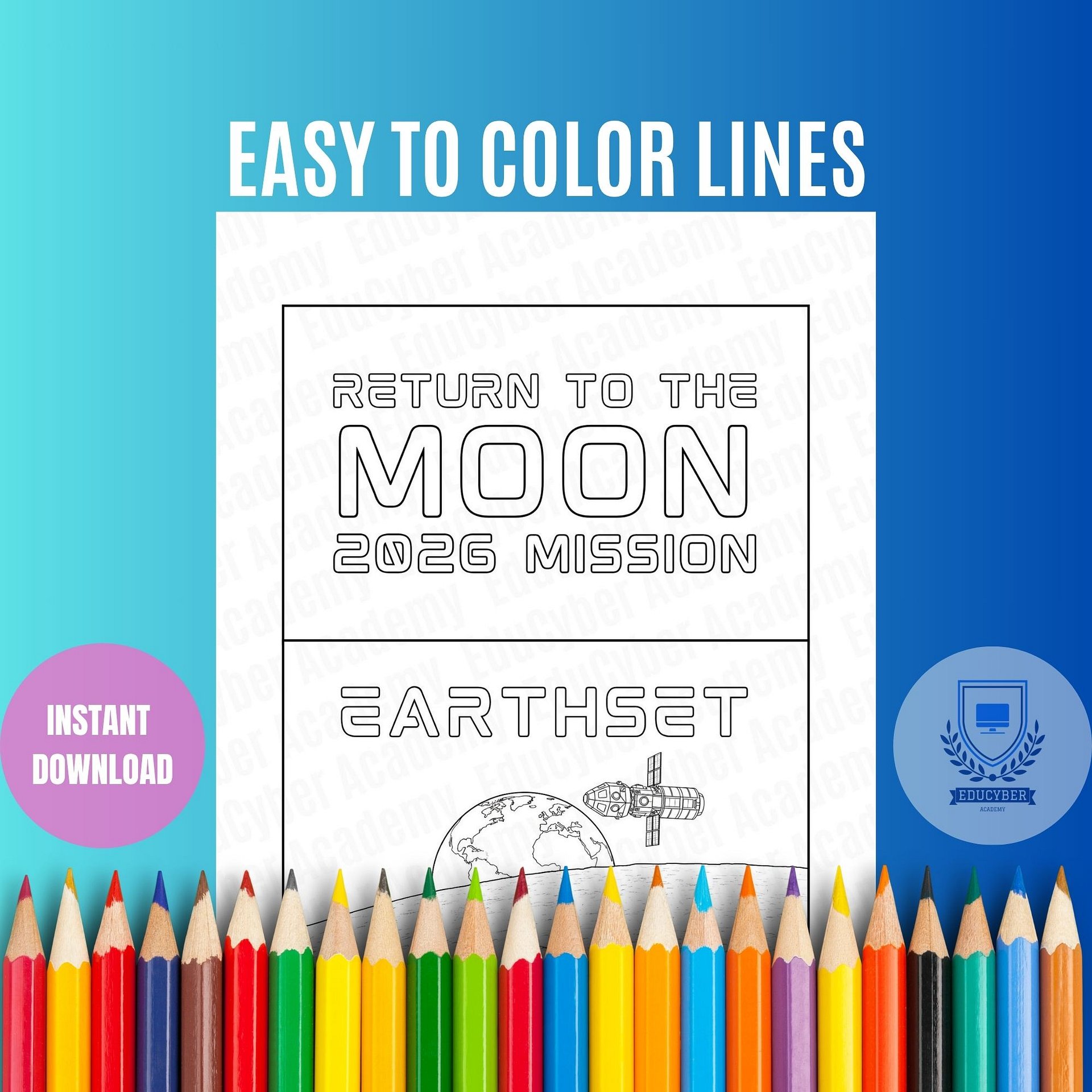 Free Moon Mission Coloring Page, Gift and Keepsake Idea, Printable PDF product image (4)
