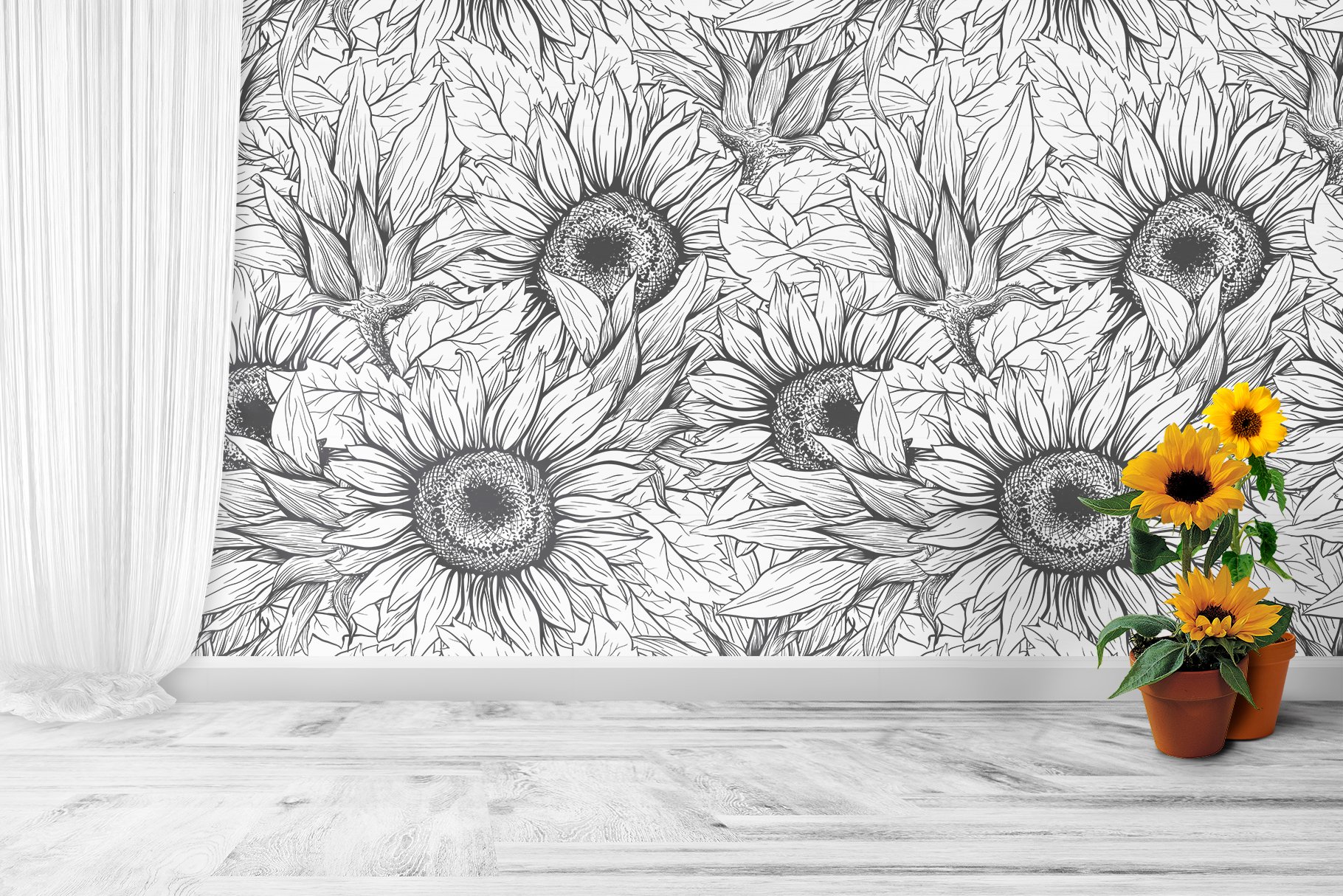 Sunflower Seamless Pattern Bundle, Sunflower Clipart, Autumn Digital Papers Line Art product image (10)