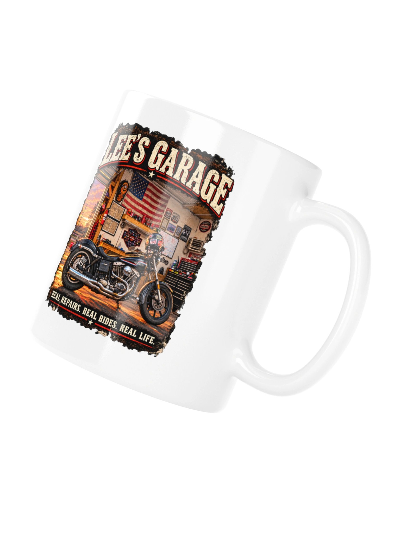Lee’s Garage Shovelhead White Mug product image (3)