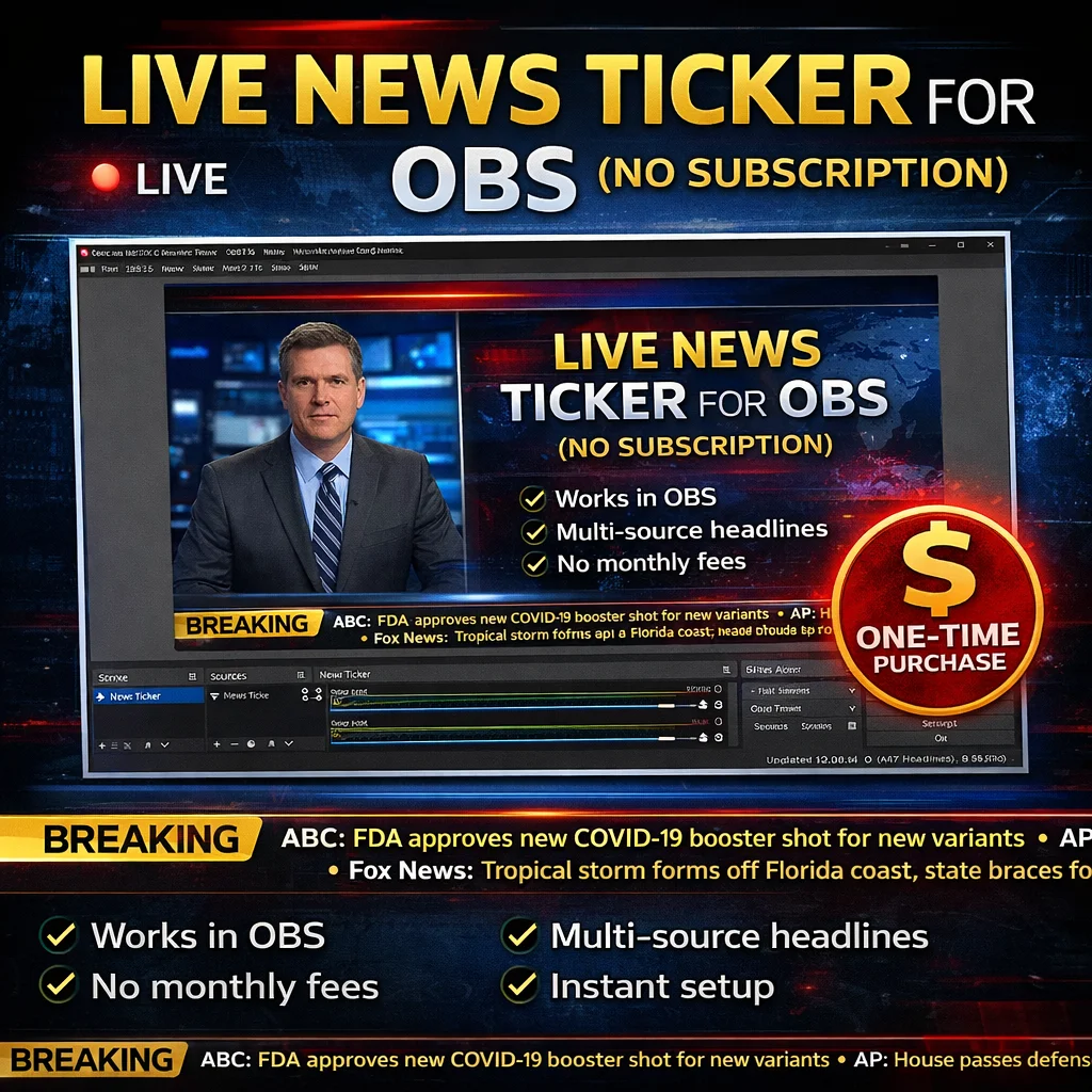 Live News Ticker for OBS (No Subscription) product image (1)