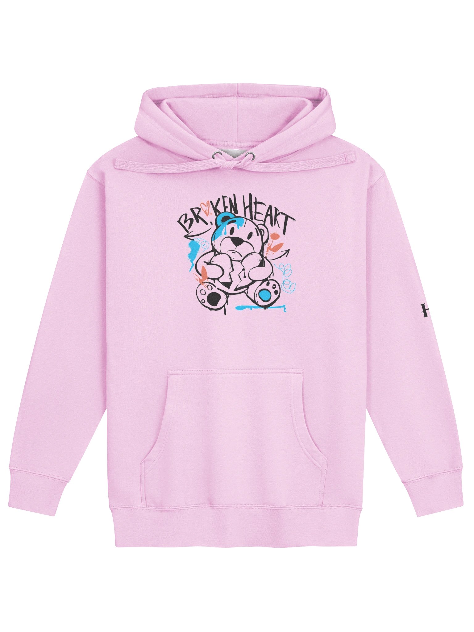 "Broken Heart" Bear Hoodie – Pink Oversized Streetwear Pullover with Graffiti Teddy Graphic product image (1)