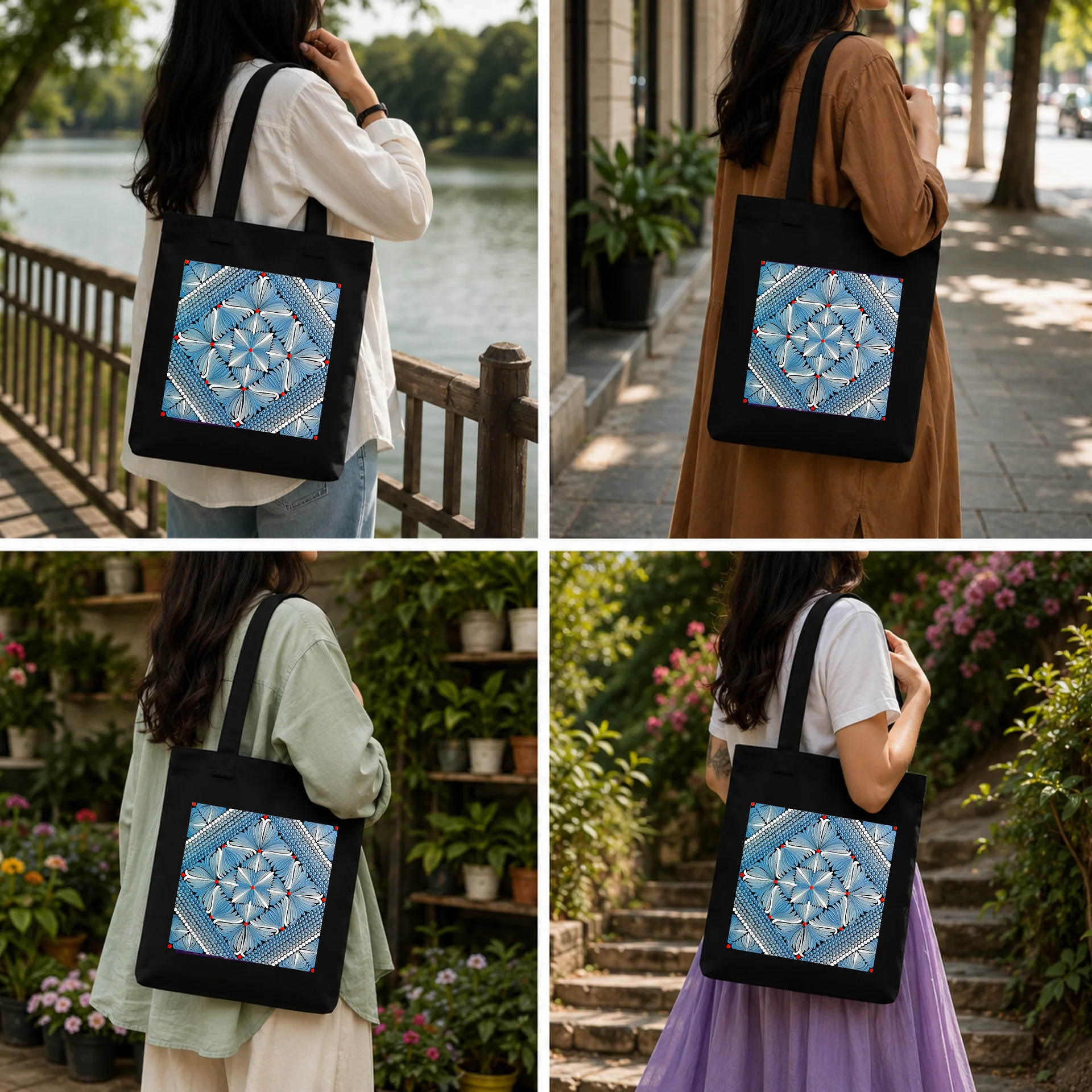 Blue Mandala Art Print Canvas Tote Bag product image (4)