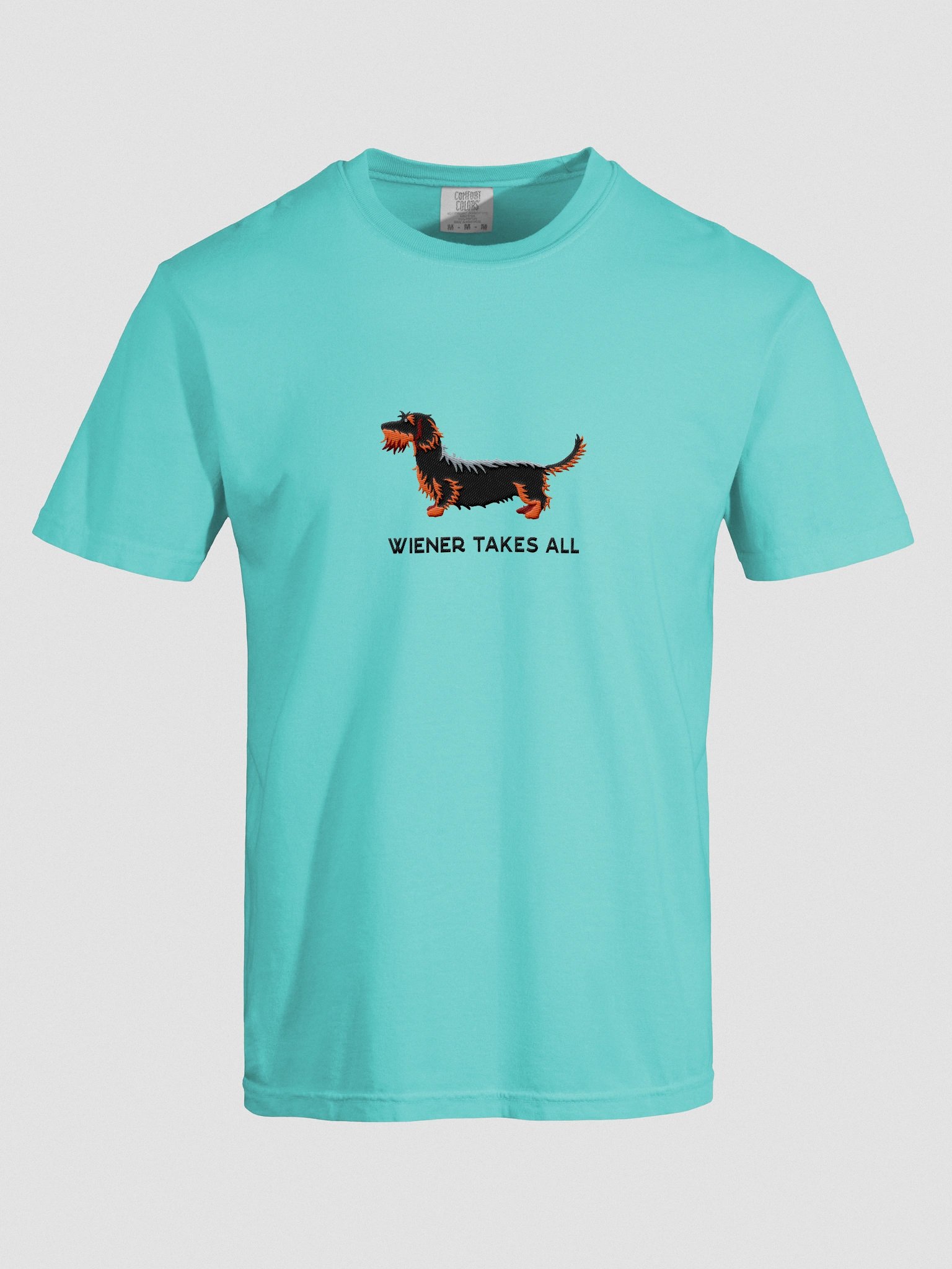 Wiener Takes All T-Shirt(Embroidered) of a Wirehaired Dachshund(Black & Tan) product image (10)