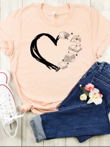 Book Lover T-Shirt for Women | Reading Heart Graphic Tee | Bookworm Shirt | Library Lover product image (1)