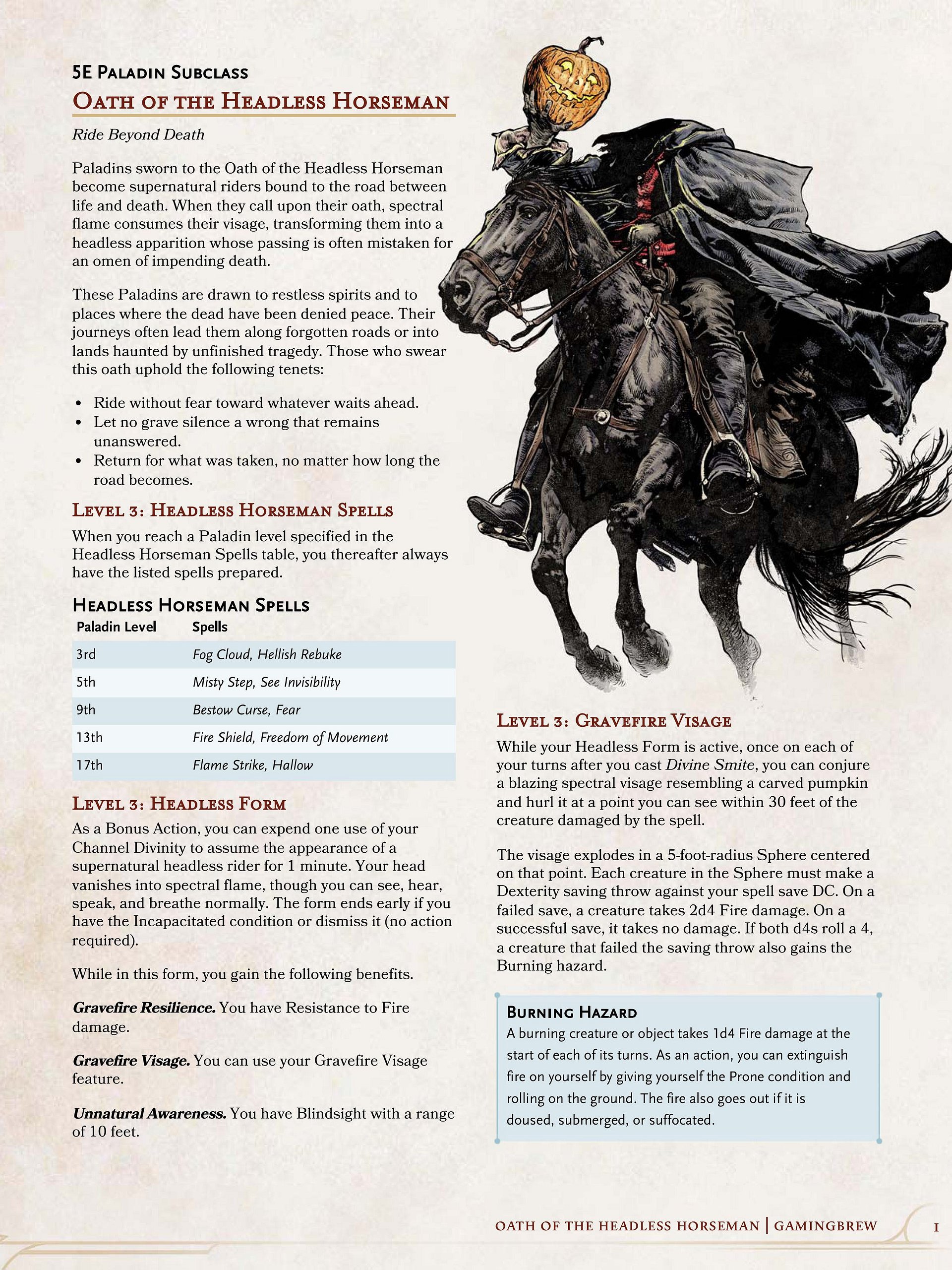 Oath of the Headless Horseman | 5.5E Paladin Subclass product image (2)