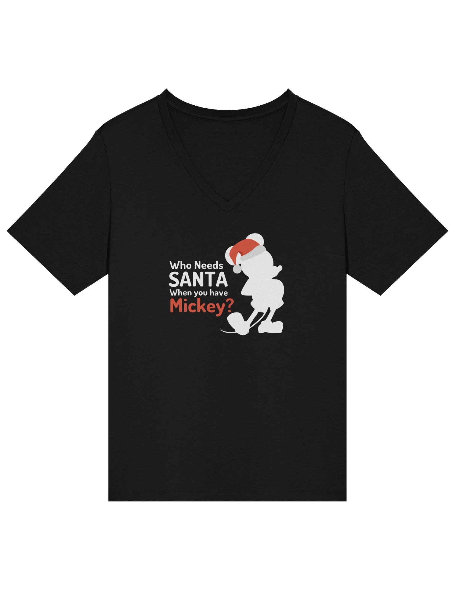 Disney Who Needs Santa Mickey Womens V Neck Tee (dark colors) product image (1)