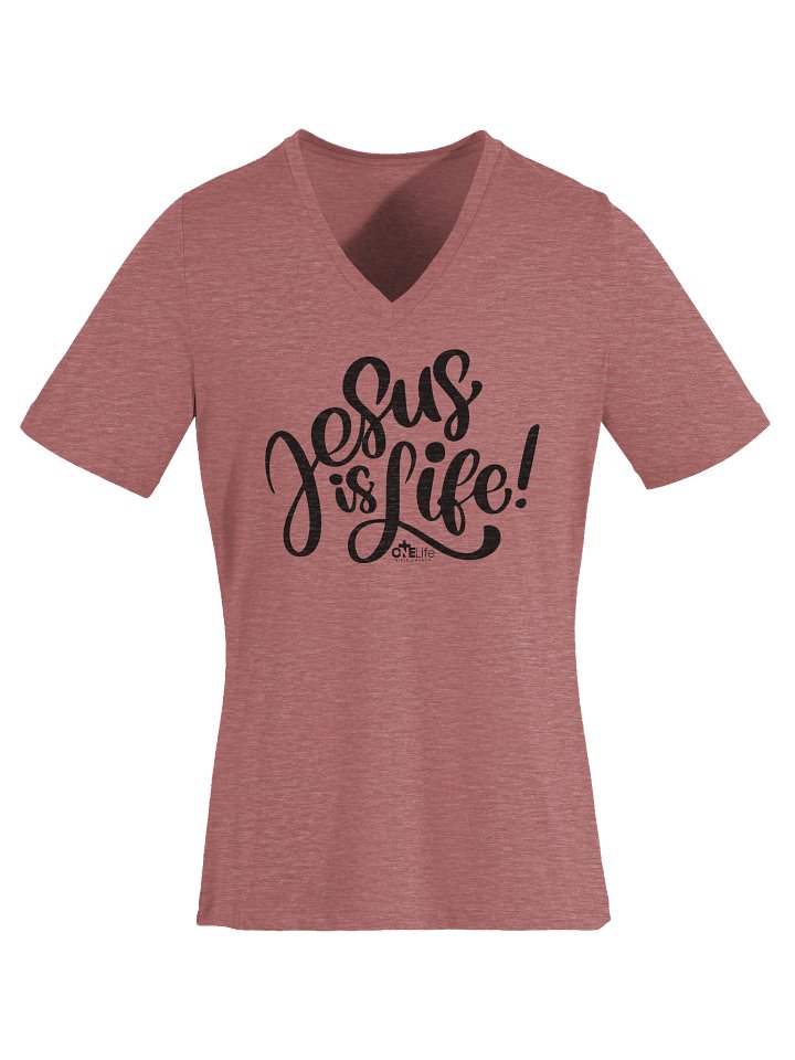 Ladies 'Jesus is Life' V-Neck | Black Print product image (1)