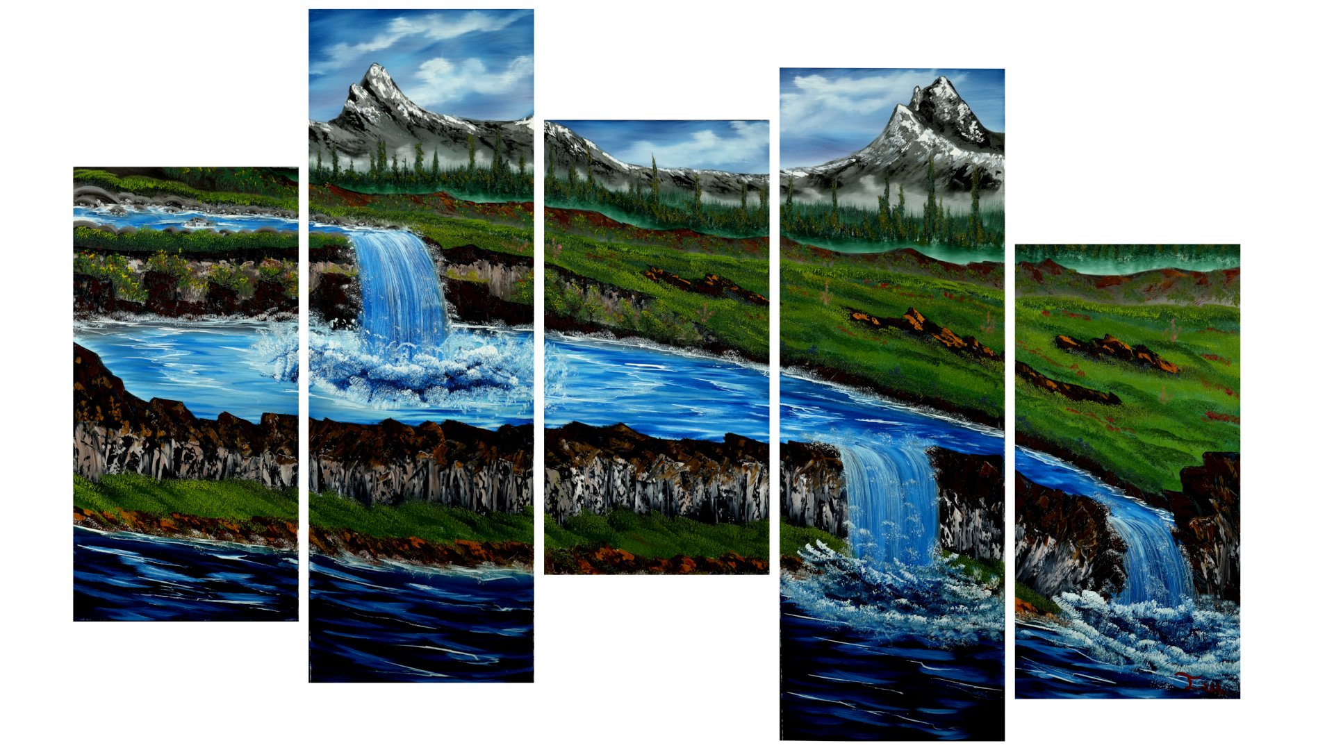 The Mountains Waterfall (Original) Multi Canvas (3) 12x24 | (2) 12x36 product image (1)