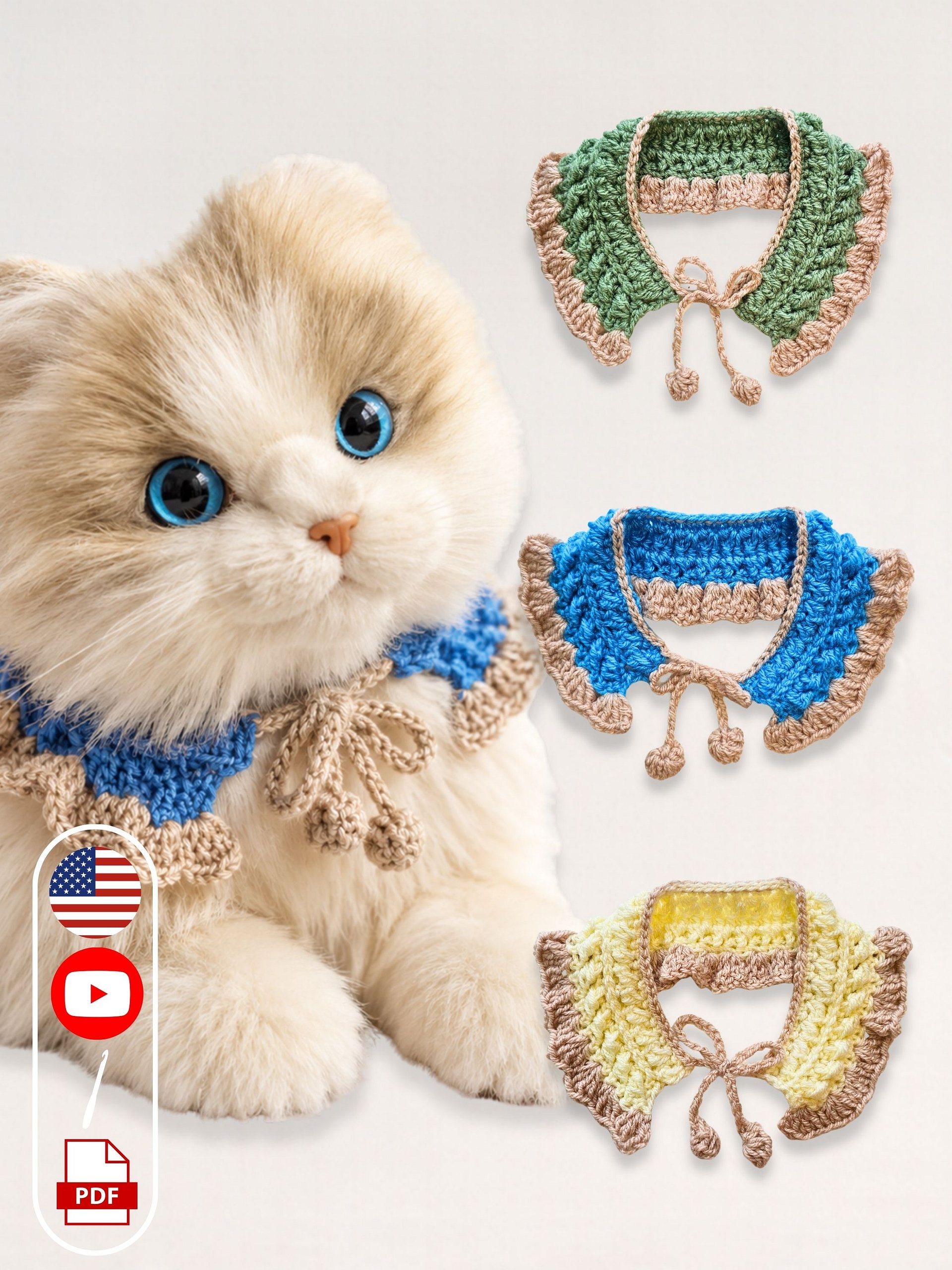 PATTERN + VIDEO | Ruffle Cat Collar Crochet Pattern PDF | Adjustable Cat Accessory | Moon Fern Stitch | Scrap Yarn Project product image (1)