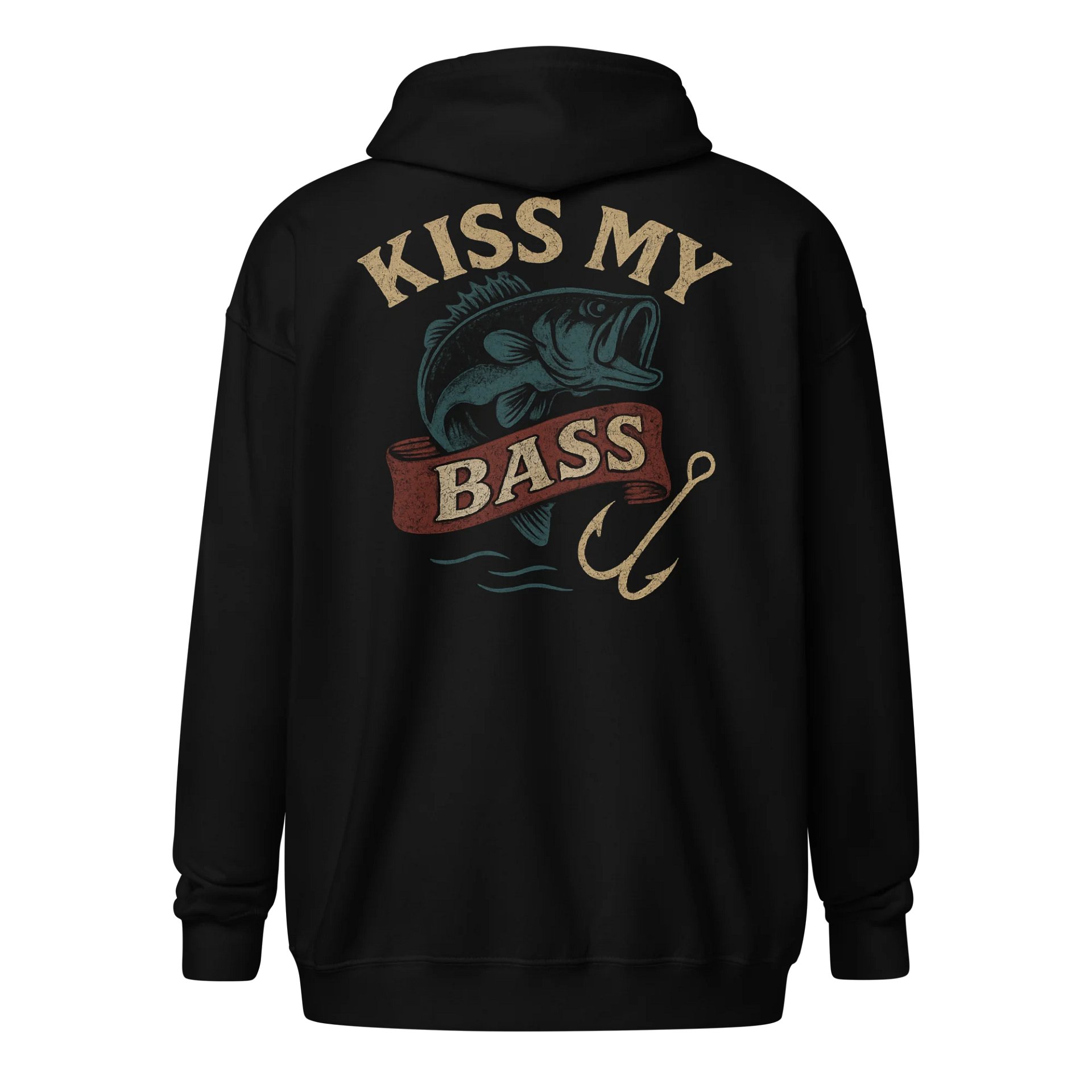 Funny Fishing Zip Hoodie – Kiss My Bass Vintage Humor product image (1)