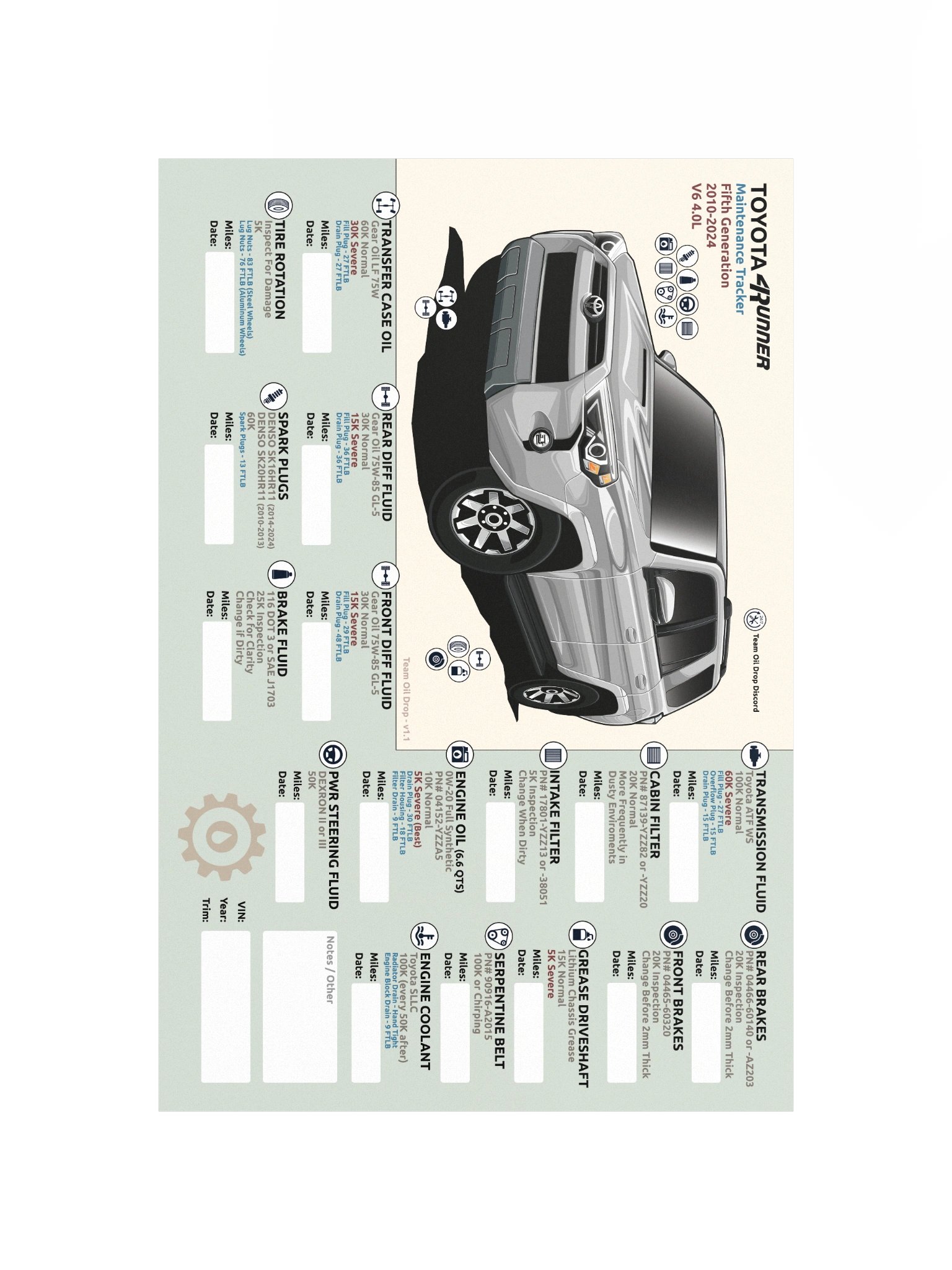 5th GEN 4Runner MAINTENANCE TRACKER V1.1 - Silver product image (5)