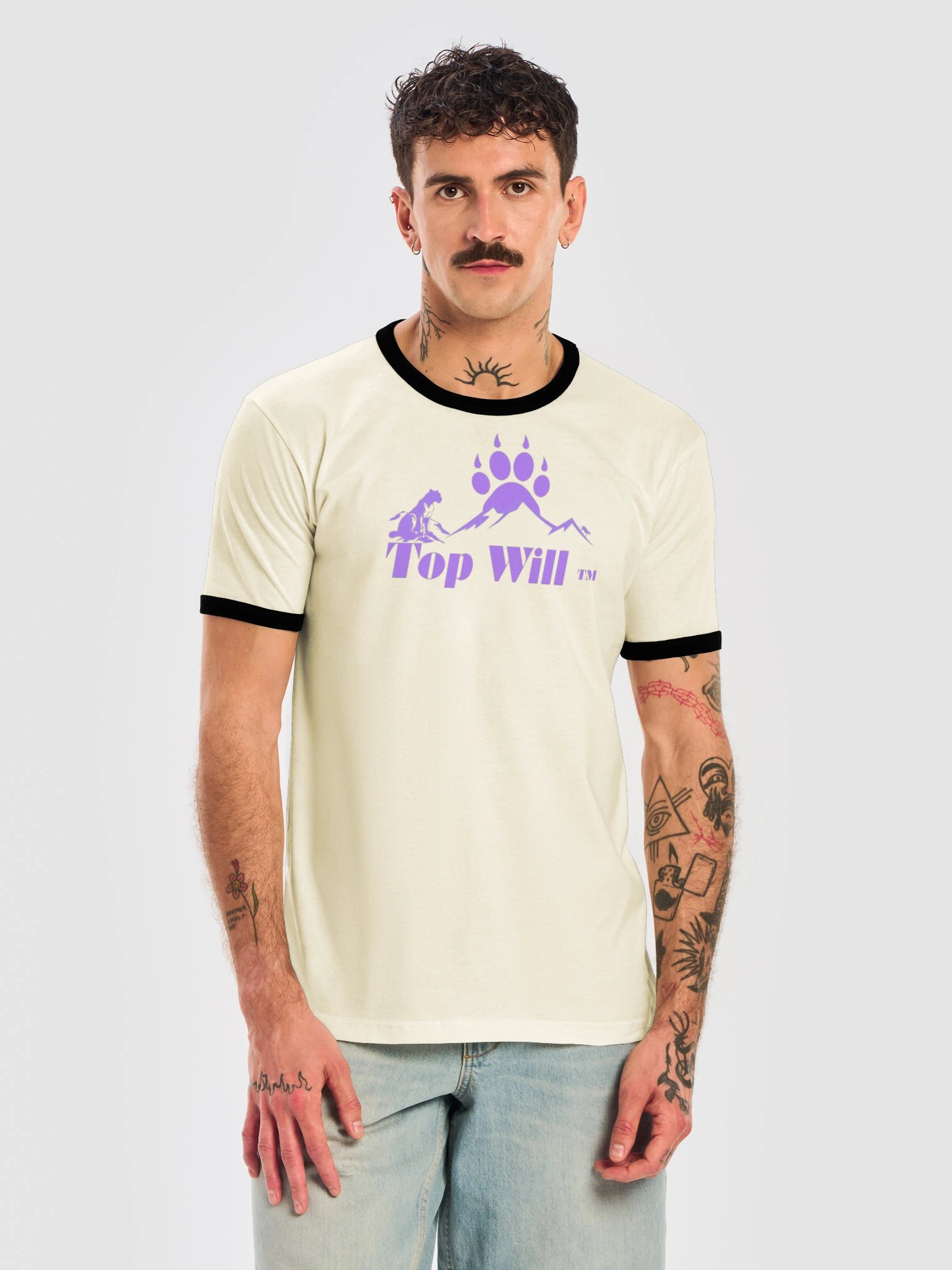 Top Will™ Cream & Purple-Black Unisex Ringer T-Shirt product image (5)