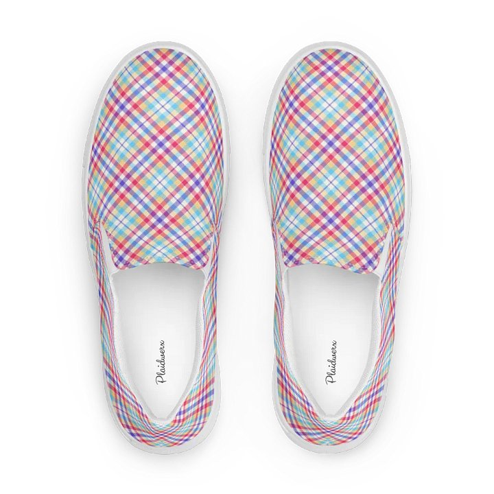 Purple, Pink, and Blue Plaid Women's Slip-On Shoes product image (1)