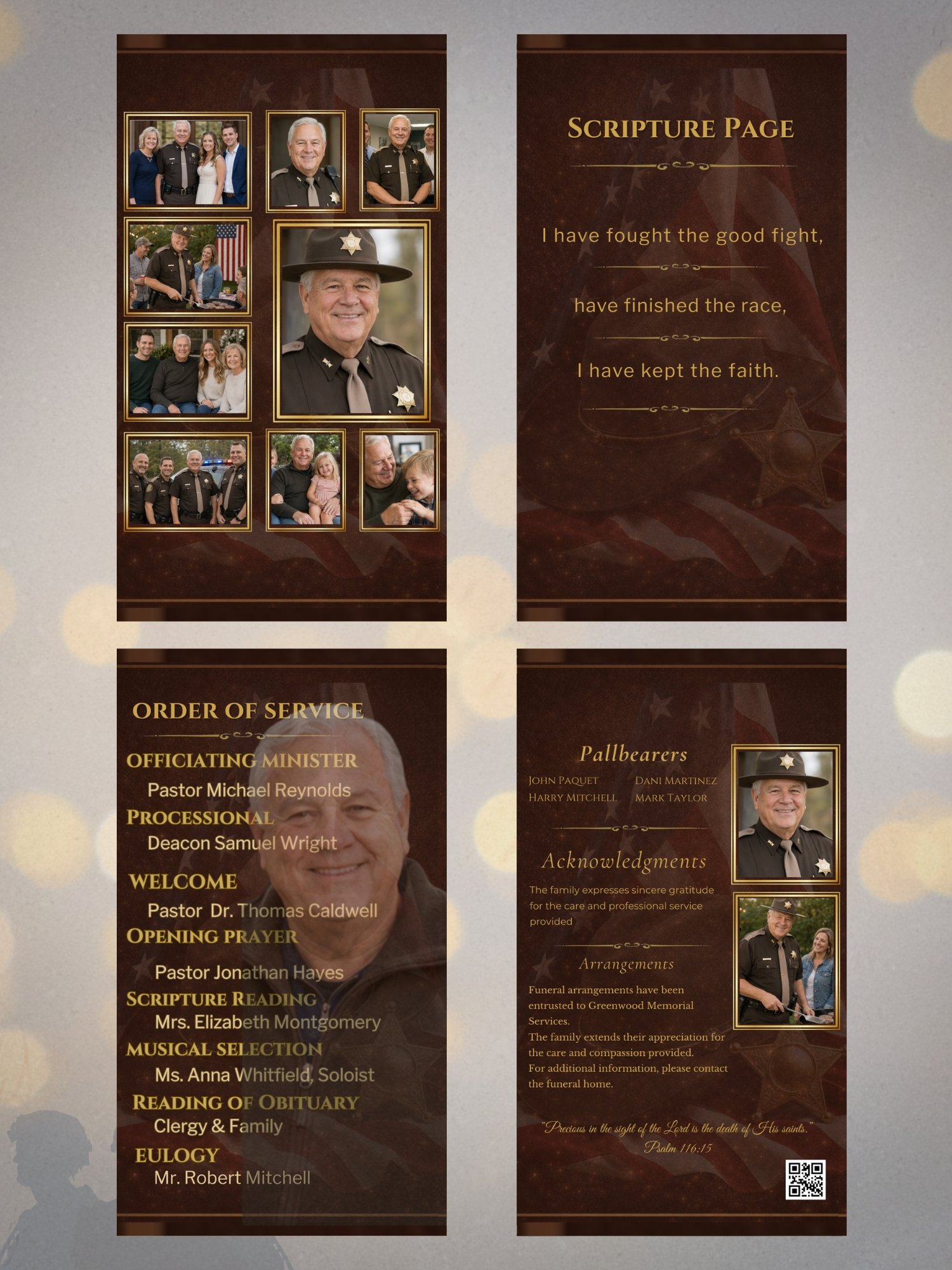 Sheriff Funeral Program Template, Editable Canva Memorial Booklet, 8-Page Celebration of Life with American Flag product image (6)
