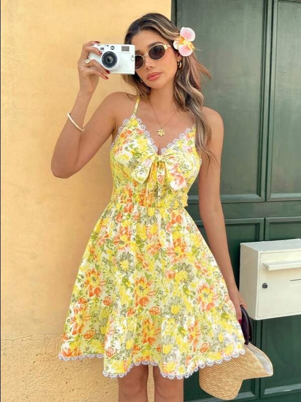 Floral Spaghetti Strap Backless Mini Dress | Boho Beach Summer | ADLEST product image (2)