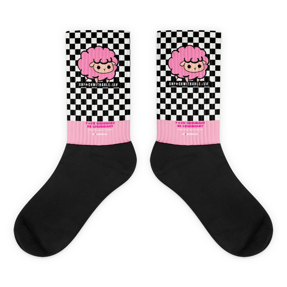 UNF★CKWITHABLE-ISH™ Unisex Streetwear Premium Black Foot Socks Checkered Pink Sheep product image (1)