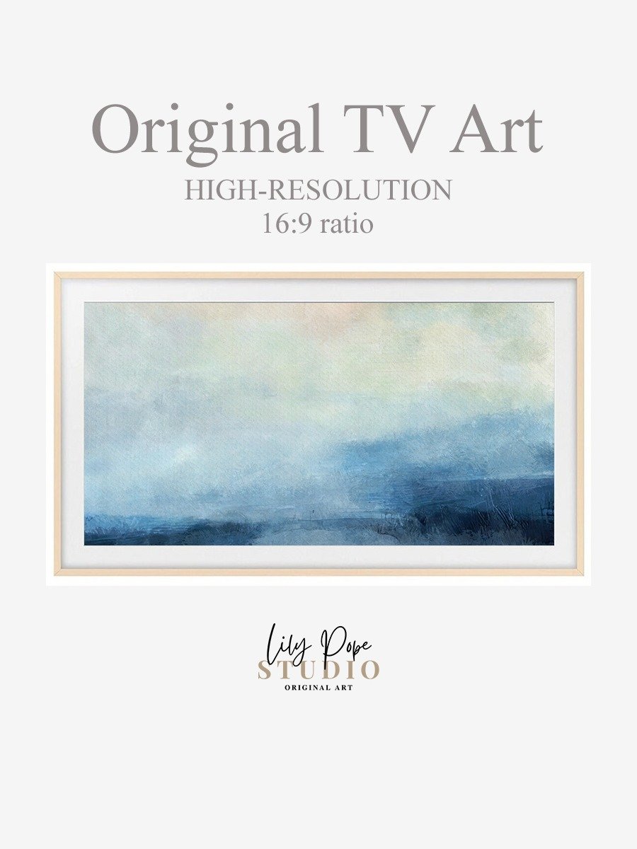 Samsung Frame TV Art Blue Coastal Abstract Landscape Oil Painting Screensaver Digital TV Background product image (2)