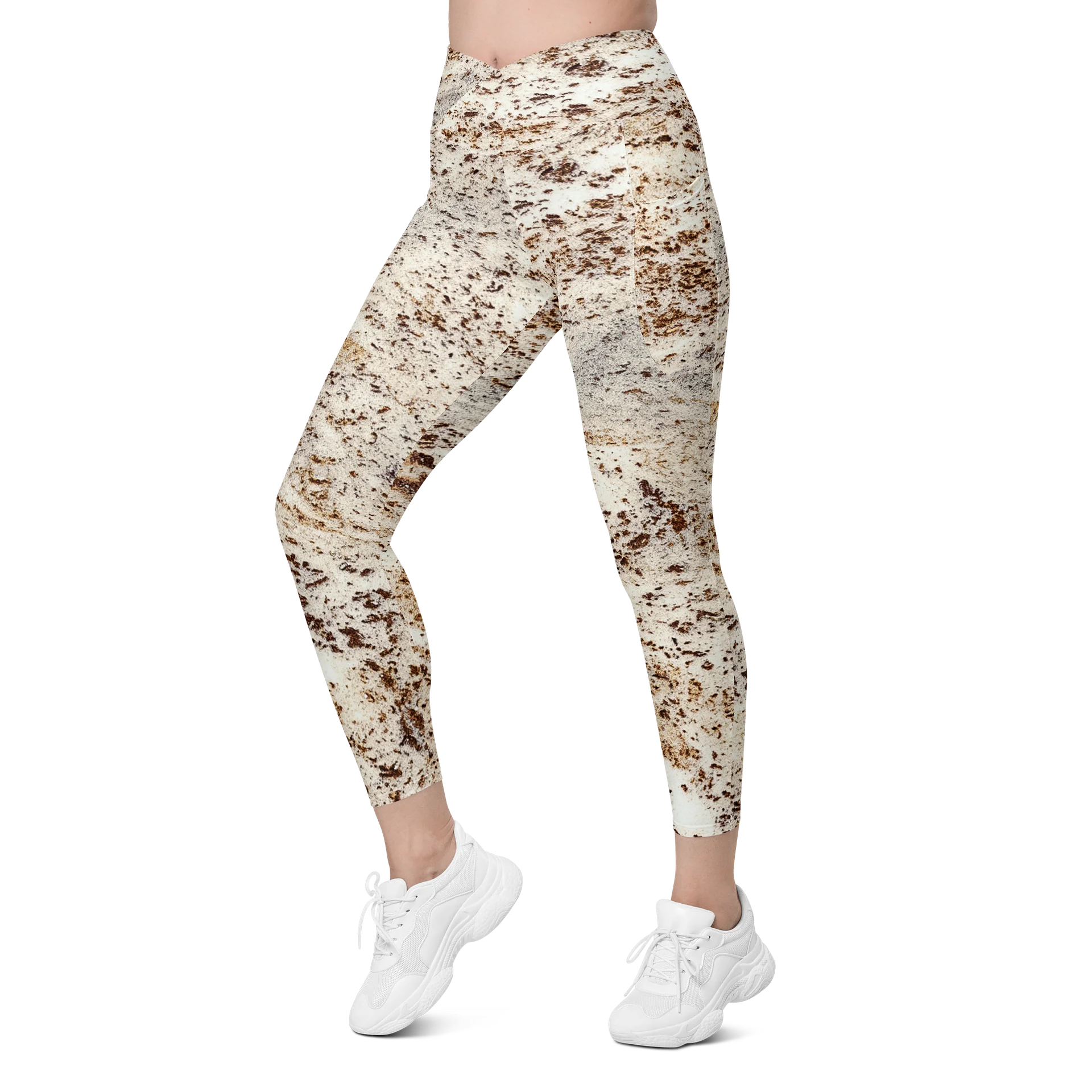 Espresso Swirl Women's Crossover High-Waisted Leggings with Dual Pockets product image (6)