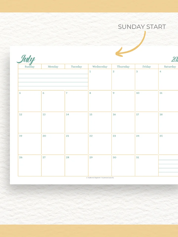 Sunshine Skies - 26/27 Calendar - Single Page per Month - Letter Size product image (2)