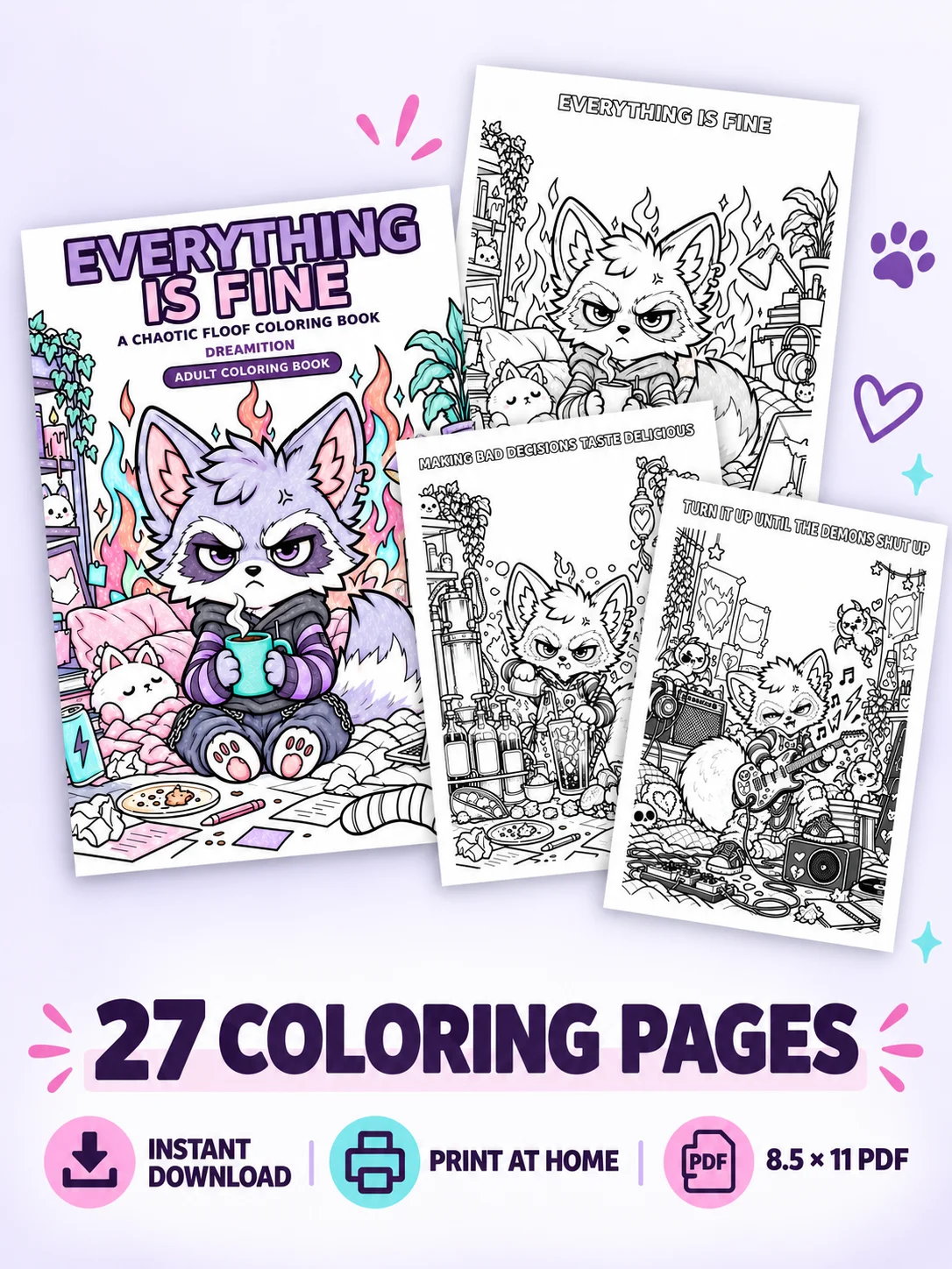 Everything Is Fine: A Chaotic Floof Coloring Book product image (1)