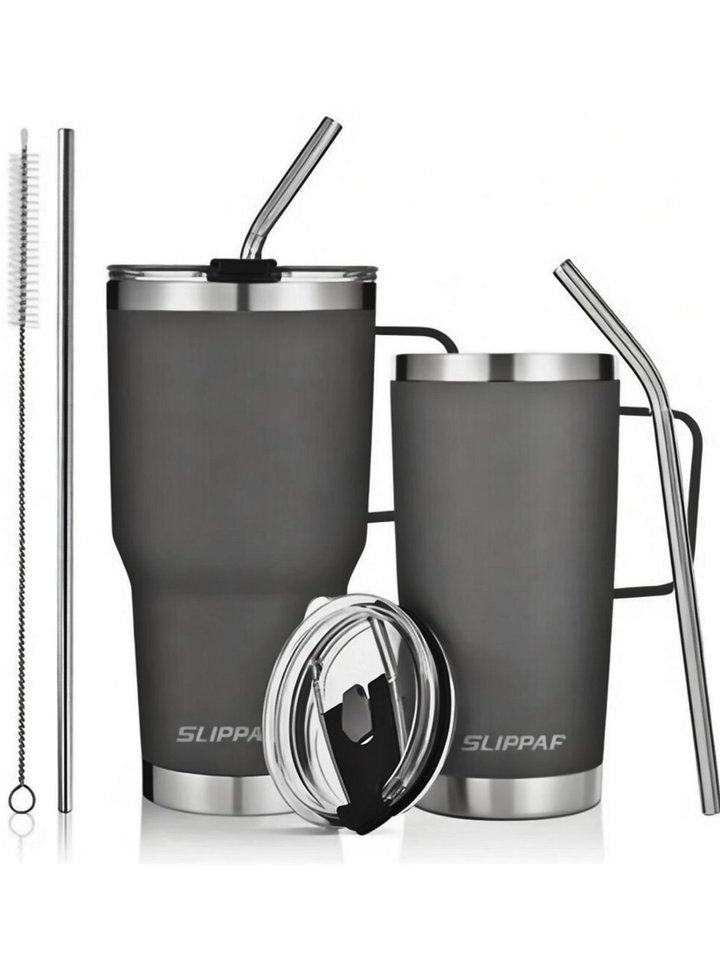 2 Pack Tumbler 20 & 30 Oz With Handle, Lid and Straw (Gray) product image (1)