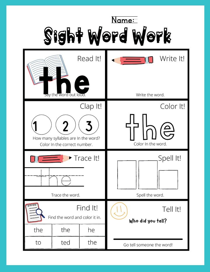 Sight Word Worksheets for Preschool & Kindergarten - Printable Tracing & Matching Activities product image (1)
